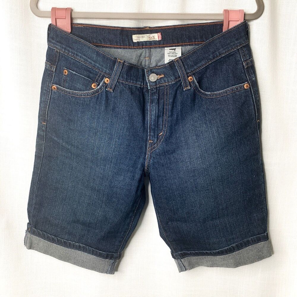 LEVI 515 Womans 8 Stretch Cotton Bermuda Denim SHORTS Mid Rise Flat Front Cuffed